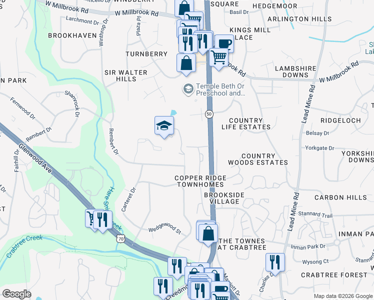 map of restaurants, bars, coffee shops, grocery stores, and more near 4631 Manassa Pope Lane in Raleigh