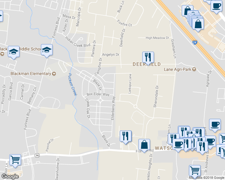 map of restaurants, bars, coffee shops, grocery stores, and more near 3403 Country Almond Way in Murfreesboro