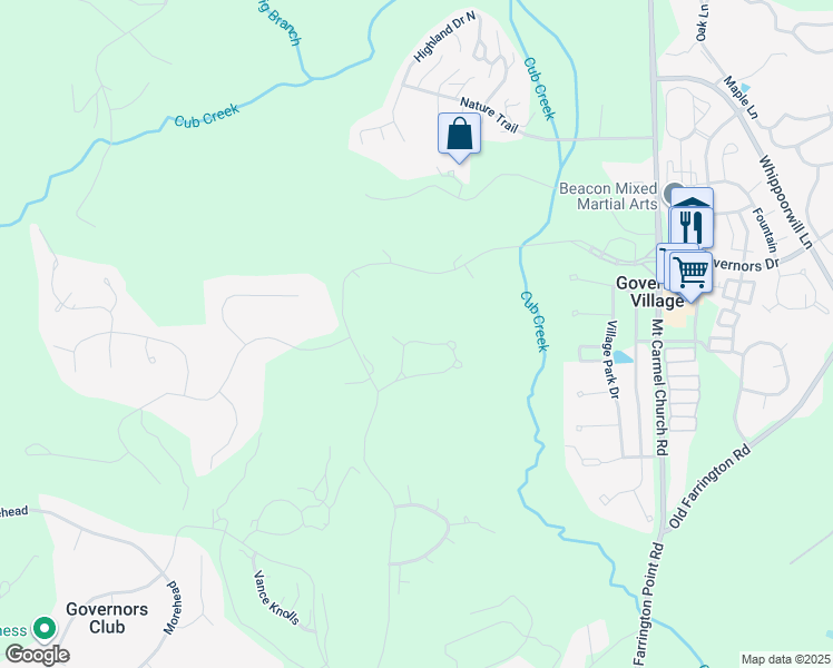 map of restaurants, bars, coffee shops, grocery stores, and more near 60111 Davie in Chapel Hill