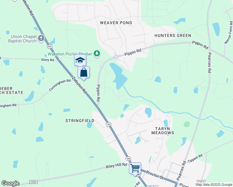 map of restaurants, bars, coffee shops, grocery stores, and more near 3115 Ginger Lake Court in Zebulon