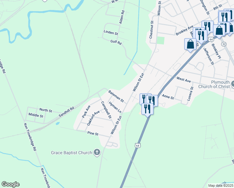map of restaurants, bars, coffee shops, grocery stores, and more near 111 Bateman Street in Plymouth