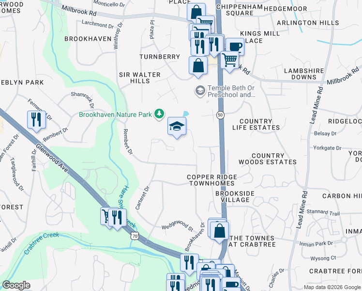 map of restaurants, bars, coffee shops, grocery stores, and more near in Raleigh