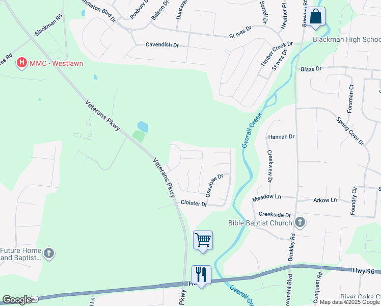 map of restaurants, bars, coffee shops, grocery stores, and more near 5333 Dan Post Way in Murfreesboro