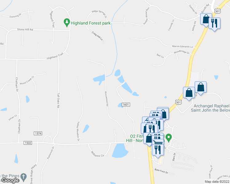 map of restaurants, bars, coffee shops, grocery stores, and more near 433 Cedar Lake Road in Chapel Hill