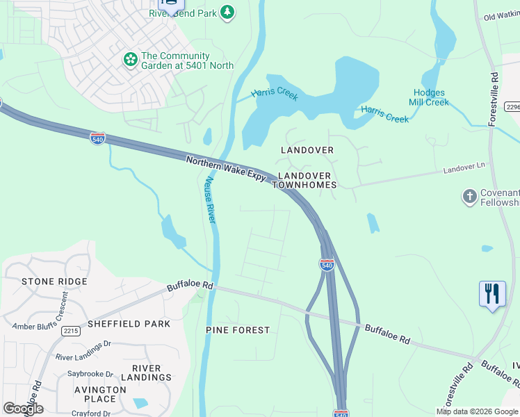 map of restaurants, bars, coffee shops, grocery stores, and more near 5412 New Briarwood Circle in Raleigh