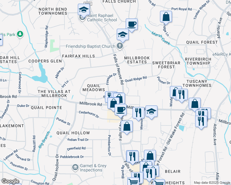 map of restaurants, bars, coffee shops, grocery stores, and more near 5201 Saddle Ct in Raleigh