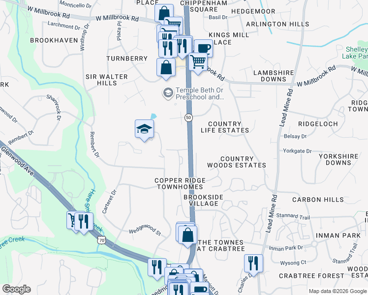 map of restaurants, bars, coffee shops, grocery stores, and more near 5112 Kate Denson Way in Raleigh