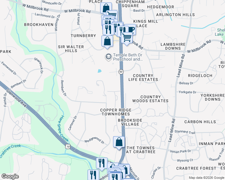 map of restaurants, bars, coffee shops, grocery stores, and more near 4631 Manassa Pope Lane in Raleigh