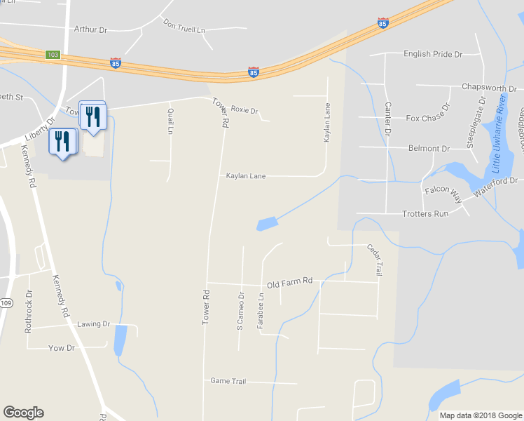 map of restaurants, bars, coffee shops, grocery stores, and more near 1057 Tower Road in Thomasville