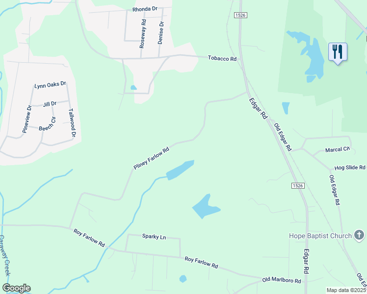 map of restaurants, bars, coffee shops, grocery stores, and more near 4816 Pliney Farlow Road in Trinity