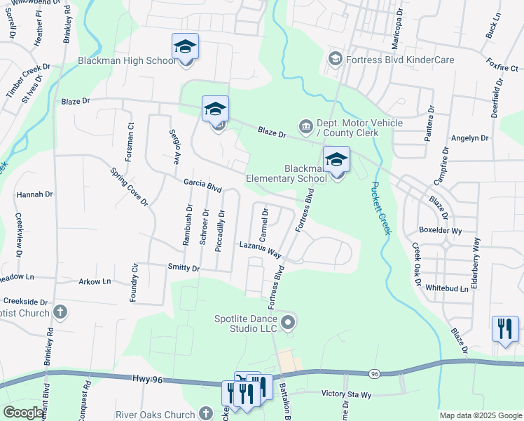 map of restaurants, bars, coffee shops, grocery stores, and more near 435 Carmel Drive in Murfreesboro