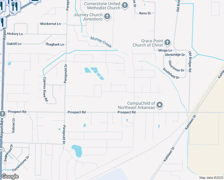 map of restaurants, bars, coffee shops, grocery stores, and more near 700 Victory Lane in Jonesboro