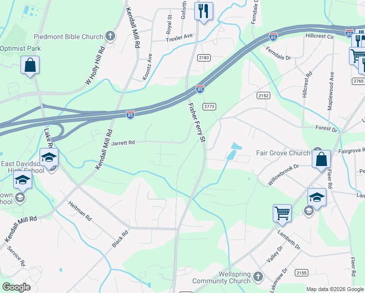 map of restaurants, bars, coffee shops, grocery stores, and more near 322 Jarrett Road in Thomasville