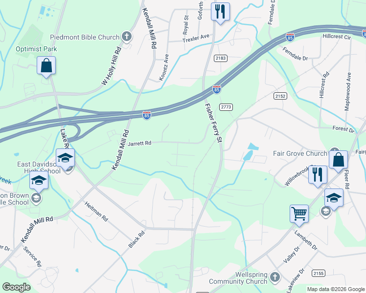 map of restaurants, bars, coffee shops, grocery stores, and more near 334 Jarrett Road in Thomasville
