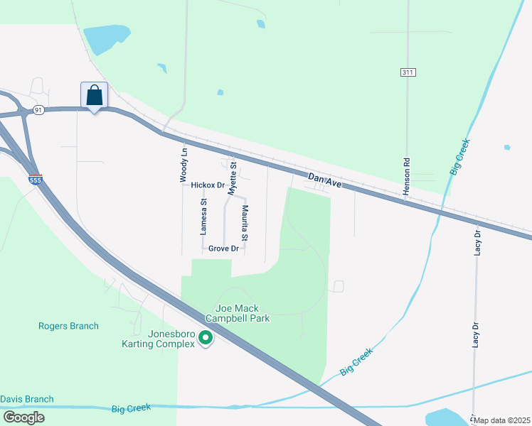 map of restaurants, bars, coffee shops, grocery stores, and more near 221 Royale Drive in Jonesboro