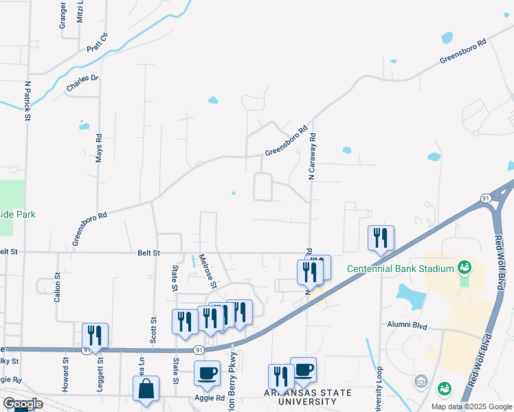 map of restaurants, bars, coffee shops, grocery stores, and more near 2006 Water Oak Drive in Jonesboro