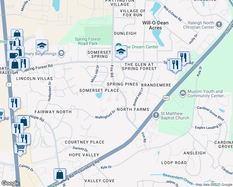 map of restaurants, bars, coffee shops, grocery stores, and more near 5329 Wenesly Court in Raleigh