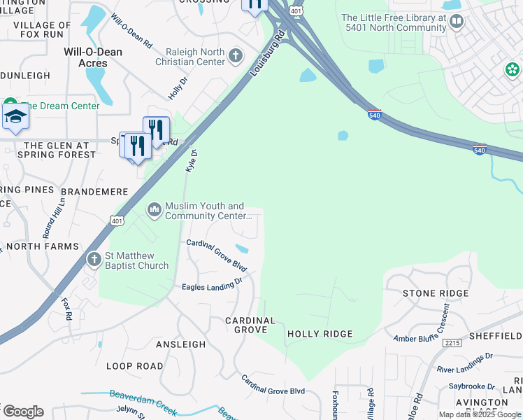 map of restaurants, bars, coffee shops, grocery stores, and more near 5405 Mallard Grove Drive in Raleigh
