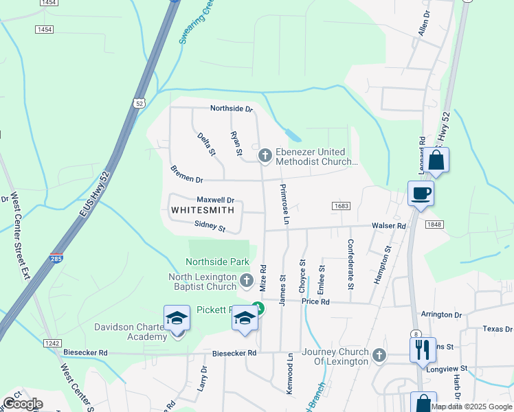 map of restaurants, bars, coffee shops, grocery stores, and more near 107 Northside Drive in Lexington