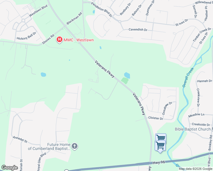 map of restaurants, bars, coffee shops, grocery stores, and more near 4881 Veterans Parkway in Murfreesboro