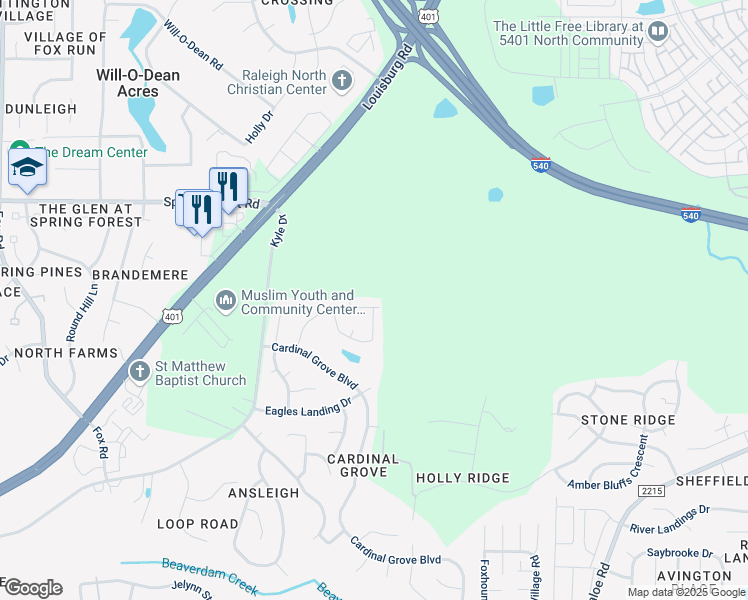 map of restaurants, bars, coffee shops, grocery stores, and more near 5405 Mallard Grove Drive in Raleigh