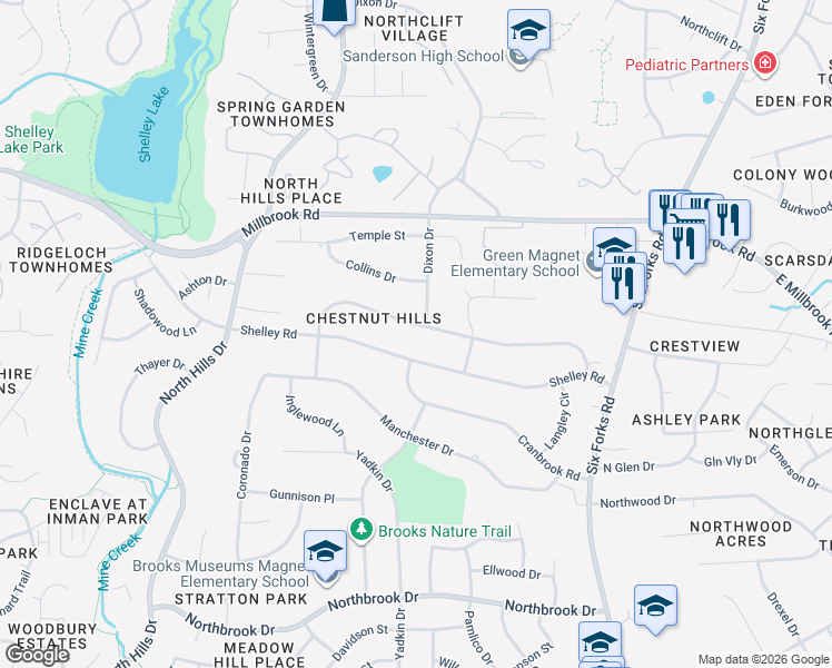 map of restaurants, bars, coffee shops, grocery stores, and more near 961 Wimbleton Drive in Raleigh