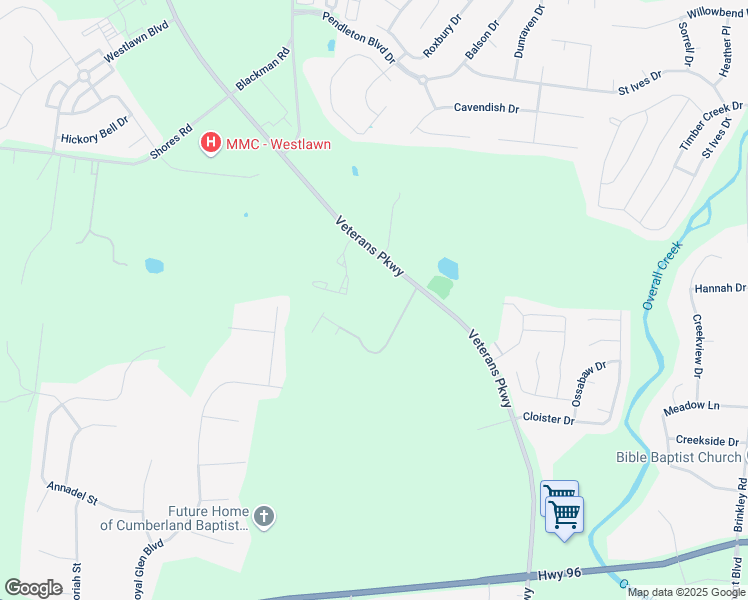 map of restaurants, bars, coffee shops, grocery stores, and more near 4905 Veterans Parkway in Murfreesboro