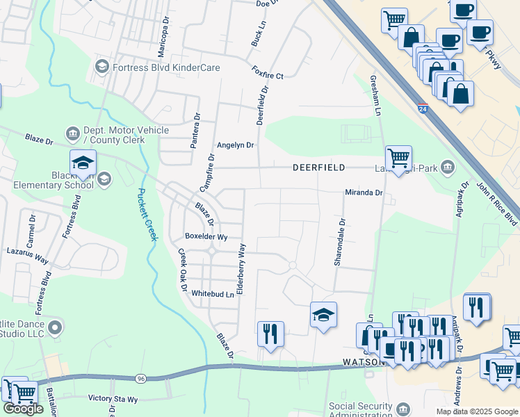 map of restaurants, bars, coffee shops, grocery stores, and more near 3328 Calendula Way in Murfreesboro