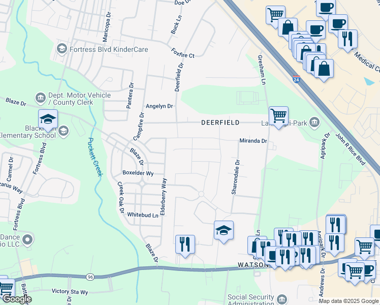 map of restaurants, bars, coffee shops, grocery stores, and more near 3252 Calendula Way in Murfreesboro
