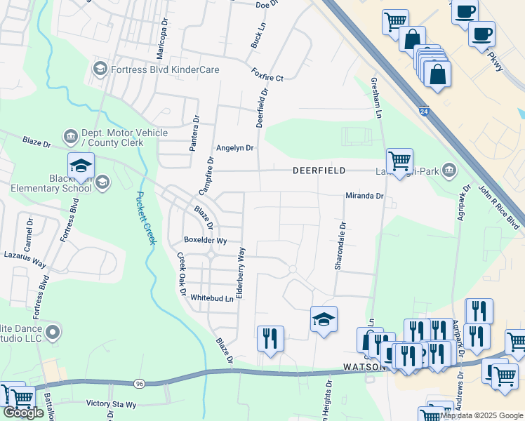 map of restaurants, bars, coffee shops, grocery stores, and more near 3328 Calendula Way in Murfreesboro