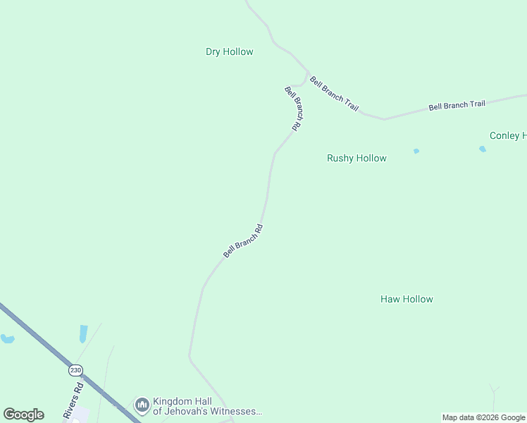 map of restaurants, bars, coffee shops, grocery stores, and more near Bell Branch Road in Nunnelly