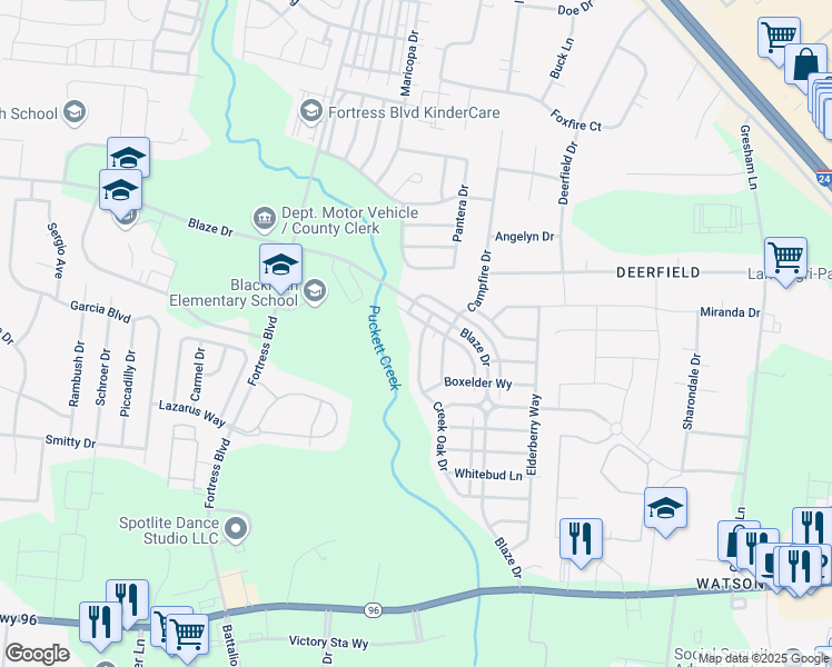 map of restaurants, bars, coffee shops, grocery stores, and more near 919 Creek Oak Drive in Murfreesboro