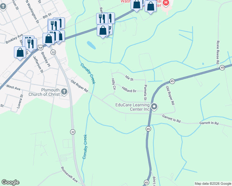 map of restaurants, bars, coffee shops, grocery stores, and more near 101 Hilly Circle in Plymouth