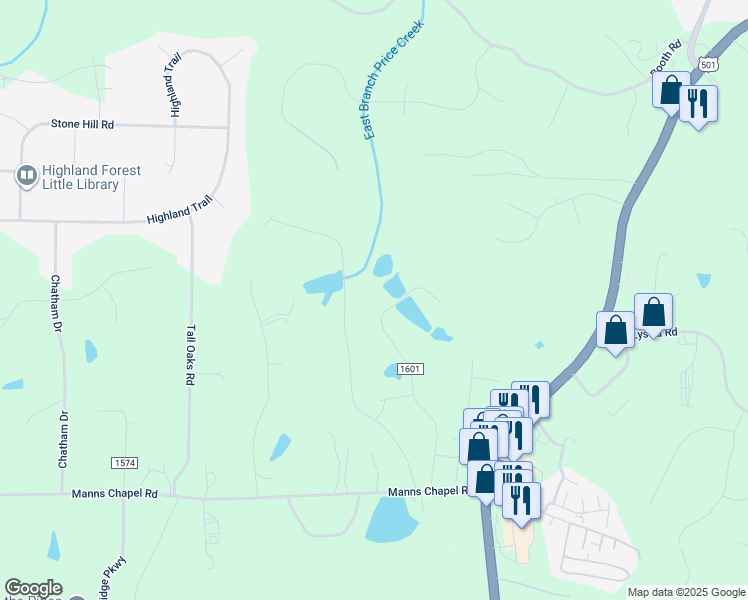 map of restaurants, bars, coffee shops, grocery stores, and more near 485 Cedar Lake Road in Chapel Hill