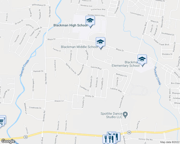 map of restaurants, bars, coffee shops, grocery stores, and more near 641 Rambush Drive in Murfreesboro