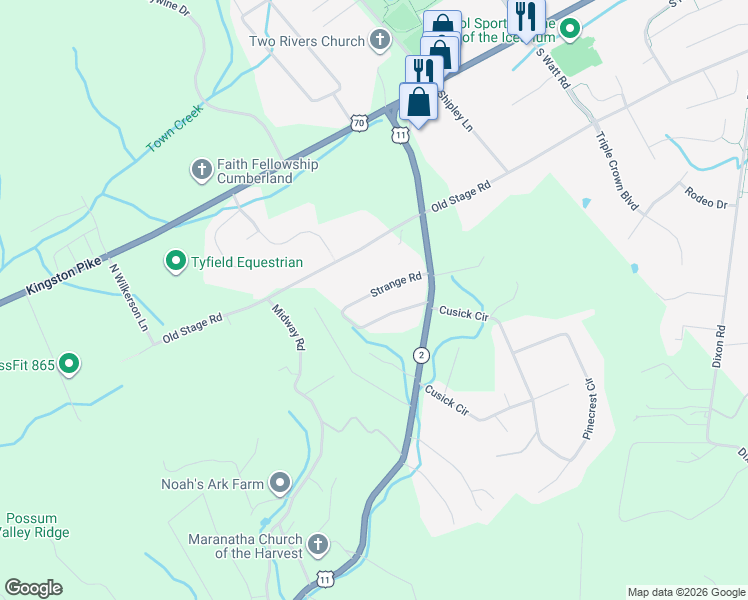 map of restaurants, bars, coffee shops, grocery stores, and more near 1242 Strange Road in Lenoir City