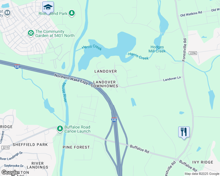 map of restaurants, bars, coffee shops, grocery stores, and more near 4806 Landover Arbor Place in Raleigh