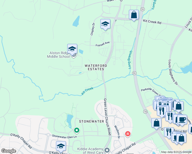 map of restaurants, bars, coffee shops, grocery stores, and more near 1721 Colleen Circle in Cary