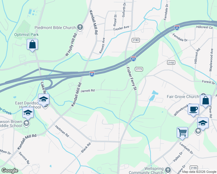 map of restaurants, bars, coffee shops, grocery stores, and more near 334 Jarrett Road in Thomasville