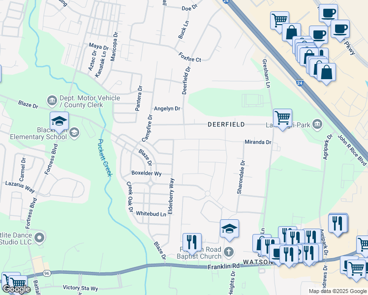 map of restaurants, bars, coffee shops, grocery stores, and more near 3328 Calendula Way in Murfreesboro