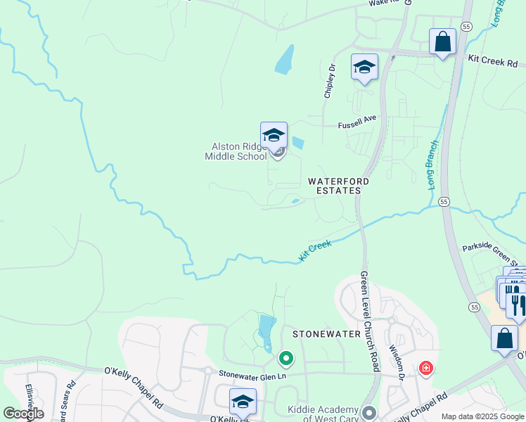 map of restaurants, bars, coffee shops, grocery stores, and more near 211 Green Sage Path in Cary