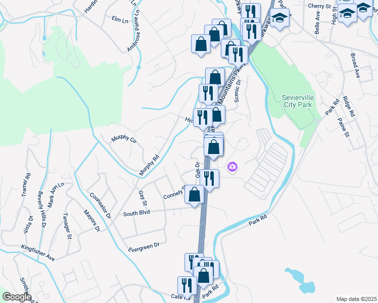 map of restaurants, bars, coffee shops, grocery stores, and more near 212 Reese Road in Sevierville