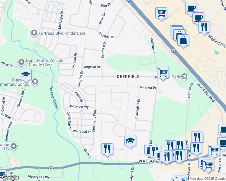 map of restaurants, bars, coffee shops, grocery stores, and more near 3252 Calendula Way in Murfreesboro