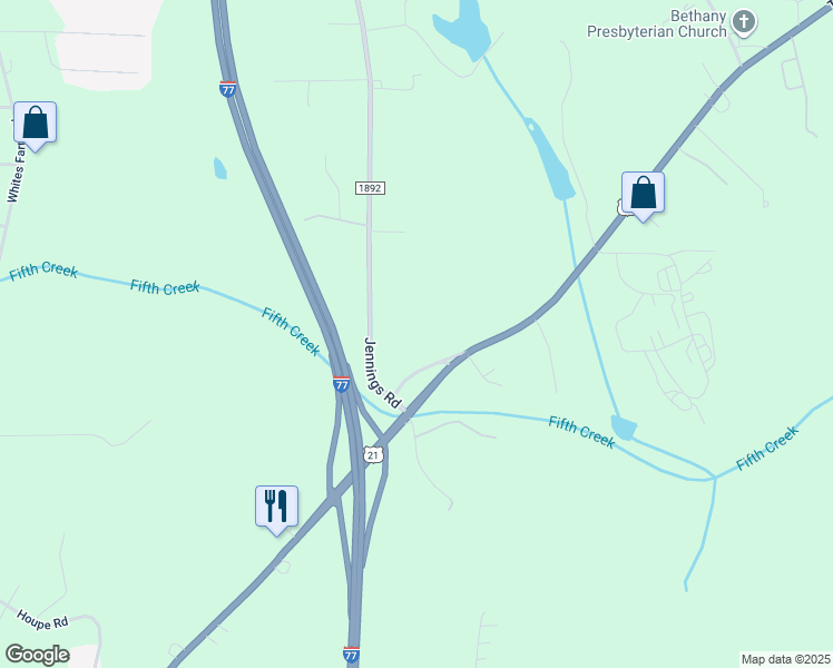 map of restaurants, bars, coffee shops, grocery stores, and more near 134 Ebenezer Road in Statesville