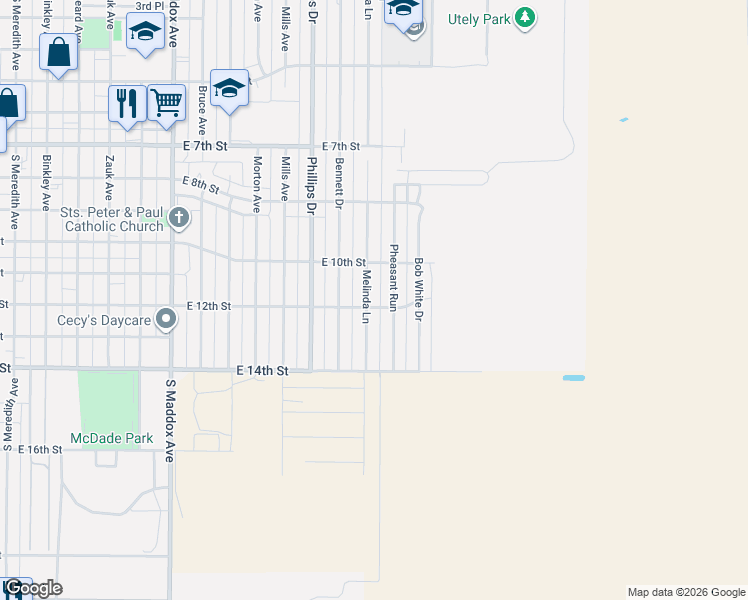 map of restaurants, bars, coffee shops, grocery stores, and more near 1111 Melinda Lane in Dumas
