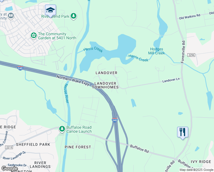 map of restaurants, bars, coffee shops, grocery stores, and more near 4806 Landover Arbor Place in Raleigh