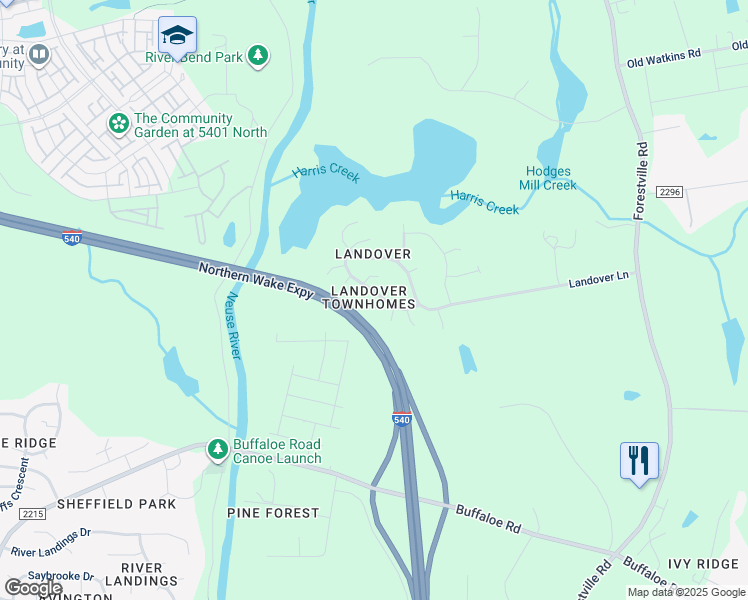 map of restaurants, bars, coffee shops, grocery stores, and more near 4806 Landover Arbor Place in Raleigh