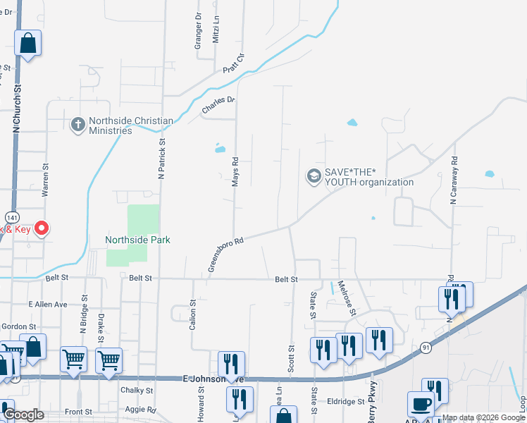 map of restaurants, bars, coffee shops, grocery stores, and more near 1302 Greensboro Rd in Jonesboro