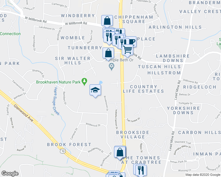 map of restaurants, bars, coffee shops, grocery stores, and more near 5301 Creedmoor Road in Raleigh