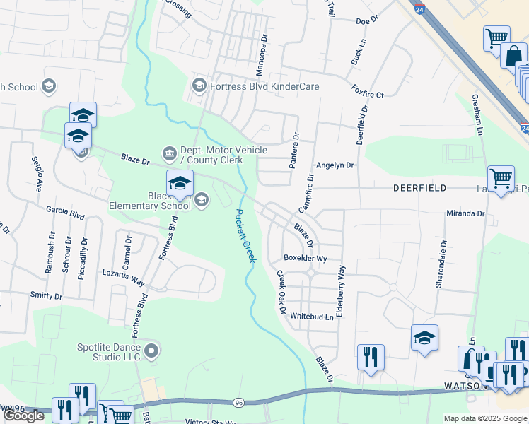 map of restaurants, bars, coffee shops, grocery stores, and more near 919 Creek Oak Drive in Murfreesboro